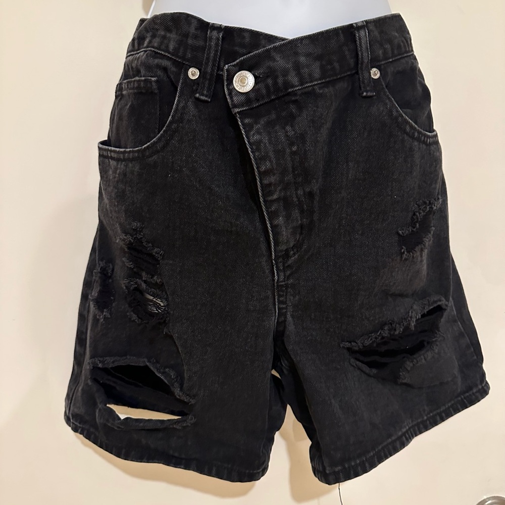 Forever 21 Black Ripped Jean Shorts